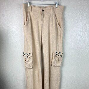Royal Plush Vintage Beige Pants with Antiqued Verdigris Grommet Detail Sz L